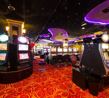 A Slot machines room in an empty Casino.