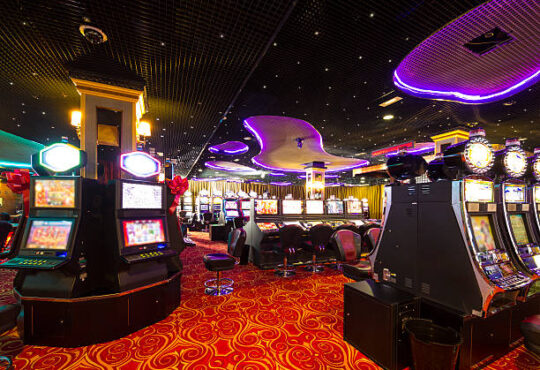 A Slot machines room in an empty Casino.