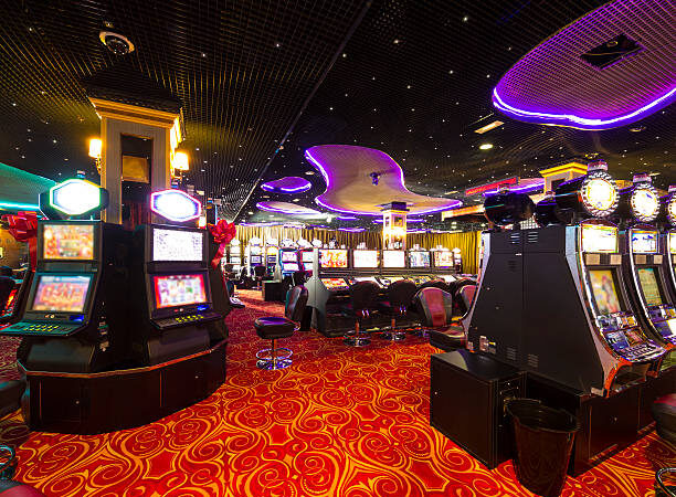 A Slot machines room in an empty Casino.