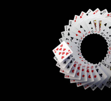 Modern White, Black And Red Playing Cards On Black Background. Empty Space.