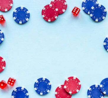 Poker gambling chips. Red and blue chips for casino games.